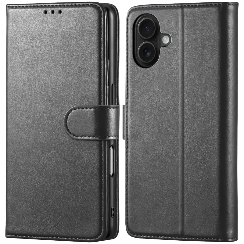 Czarne etui z klapką skórzane do iPhone 17 | 18 z magnetycznym zamknięciem