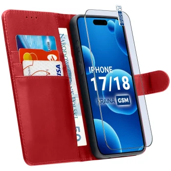 Etui do iPhone 17 | 18 czerwone magnetyczne z klapką ze szkłem