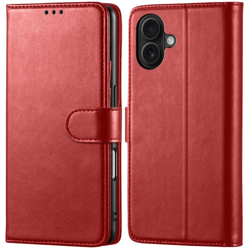 Czerwone etui z klapką skórzane do iPhone 17 | 18 z magnetycznym zamknięciem