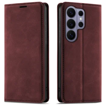 Etui do Samsung Galaxy S26 Ultra z klapką skórzane Velvet bordowe ze szkłem