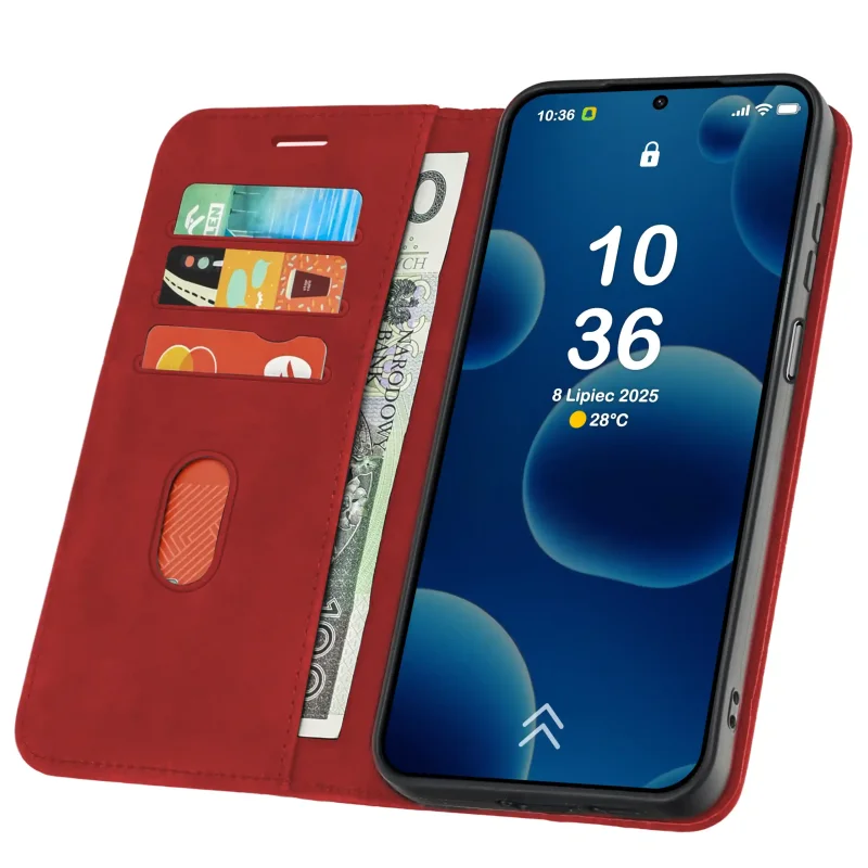 Czerwone etui portfelowe Velvet do Xiaomi Redmi 17 4G | 5G z kieszonkami na karty i przegrodą na banknoty