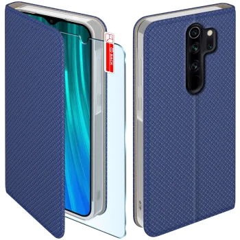 Etui do Xiaomi Redmi Note 8 Pro granatowe zamykane ze szkłem