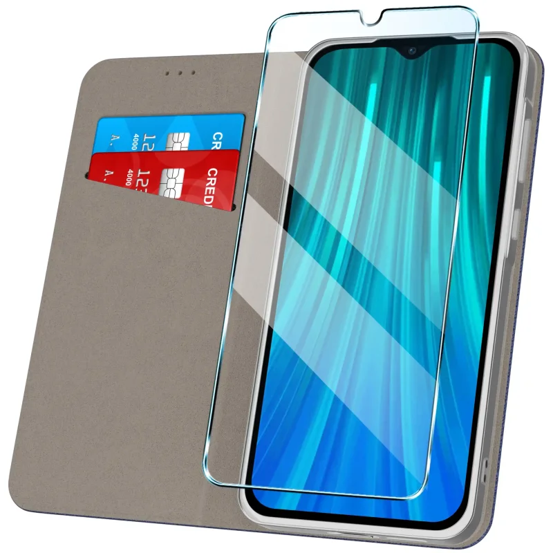 Granatowe etui z klapką do Xiaomi Redmi Note 8 Pro z kieszonką na karty i miękkim wnętrzem