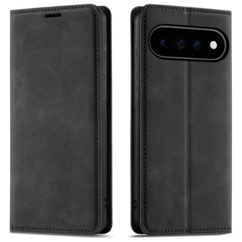 Czarne etui z klapką Velvet do Google Pixel 11 Pro XL pokazane z przodu i z tyłu, z wycięciem na aparat oraz zamykaną konstrukcją