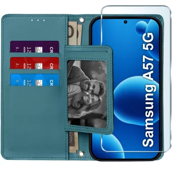 Etui do Samsung Galaxy A57 5G z klapką z zapięciem niebieskie ze szkłem