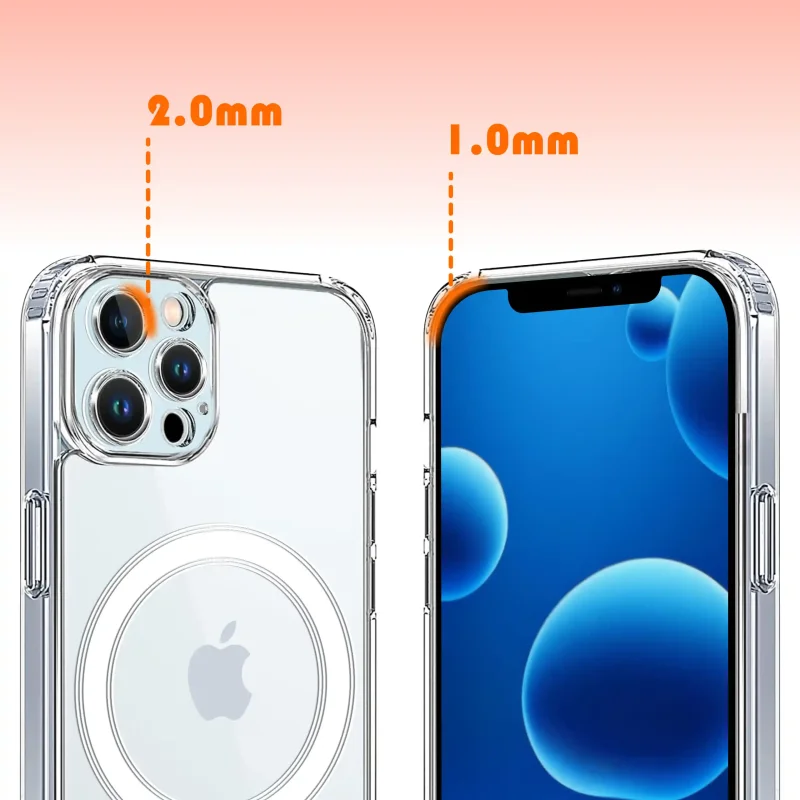Bezbarwne etui z MagSafe do iPhone 12 Pro Max z podwyższonym rantem ekranu i osłoną wyspy aparatów