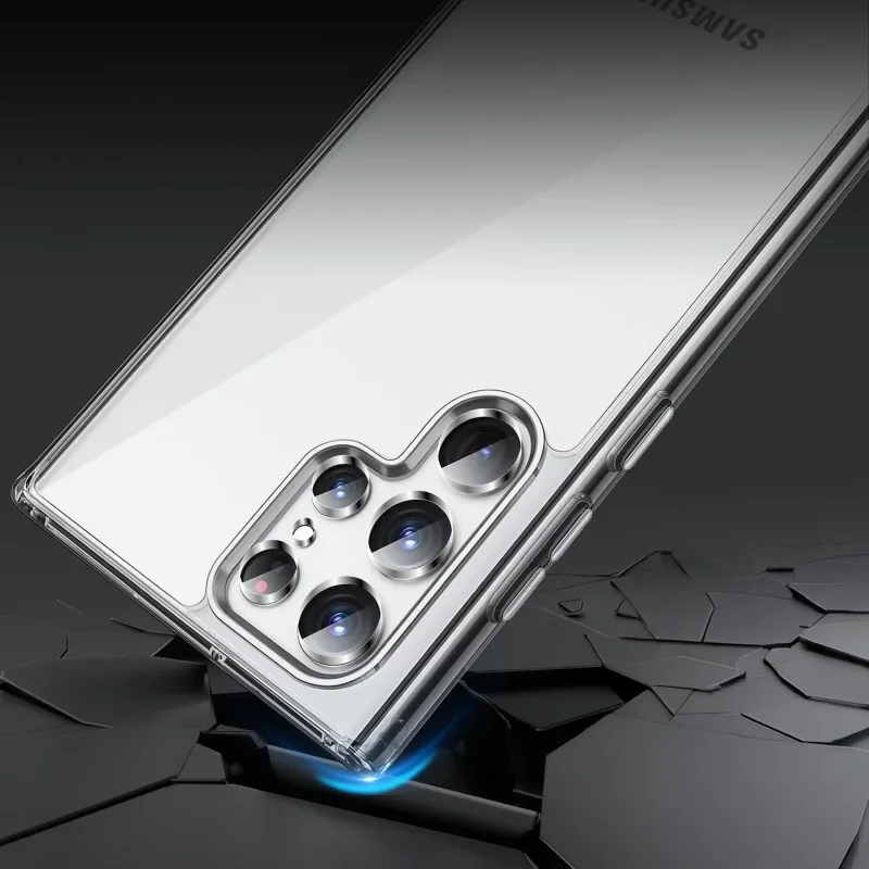 Bezbarwne etui 2 mm do Samsung Galaxy S22 Ultra z przezroczystymi pleckami, wzmocnionym narożnikiem i osłoną wyspy aparatów
