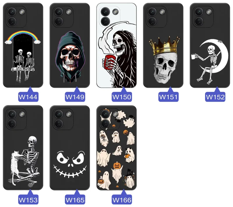 Kolekcja wzorów etui Halloween do Xiaomi Redmi Note 17 Pro Max 5G z nadrukami duchów, dyń, czaszek, szkieletów i mrocznych postaci