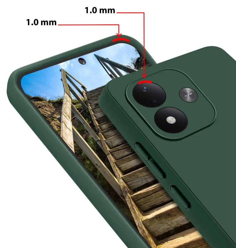 Zielone etui do Xiaomi Redmi Note 17 4G | 5G z podwyższonymi rantami 1 mm przy ekranie i wyspie aparatów