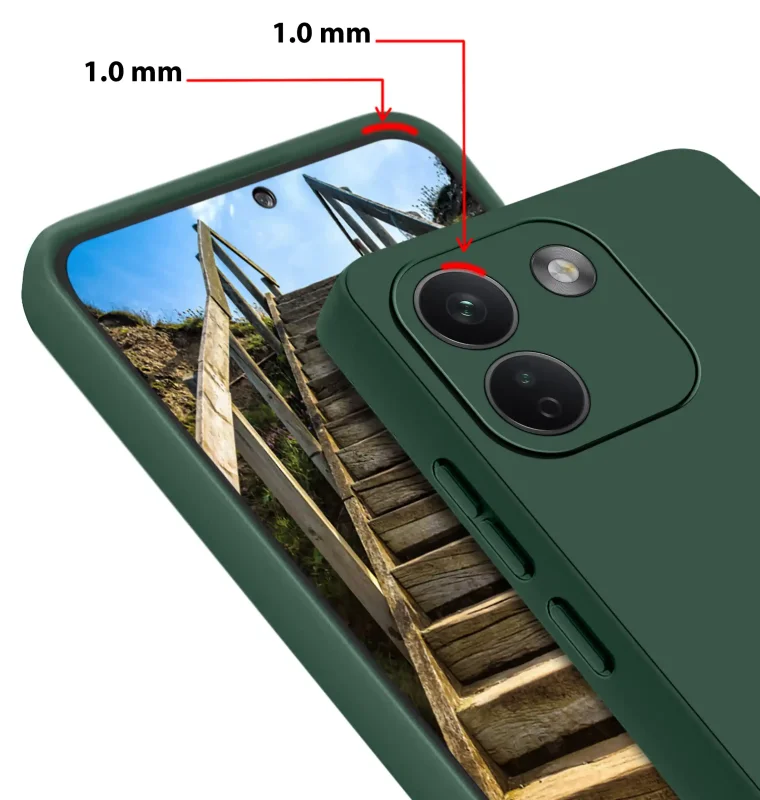 Zielone etui do Xiaomi Redmi Note 17 Pro Max 5G z podwyższonym rantem 1 mm przy ekranie i wyspie aparatów