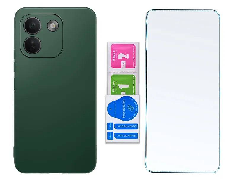 Zielone matowe etui silikonowe do Xiaomi Redmi Note 17 Pro Max 5G ze szkłem hartowanym i zestawem montażowym