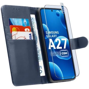 Etui do Samsung Galaxy A27 5G granatowe magnetyczne z klapką ze szkłem
