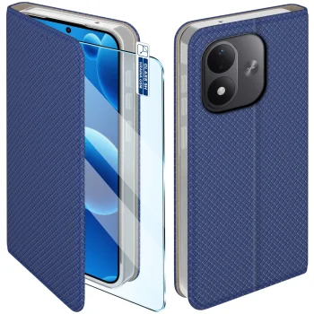 Etui do Xiaomi Redmi Note 17 4G | 5G granatowe zamykane ze szkłem
