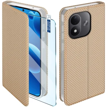 Etui do Xiaomi Redmi Note 17 4G | 5G złote zamykane ze szkłem