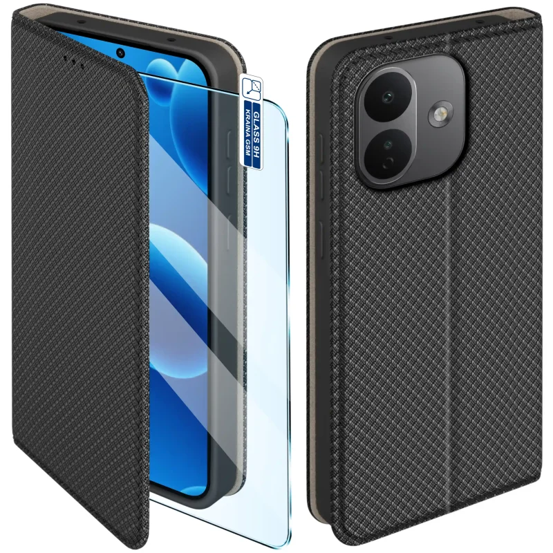 Etui z klapką do Xiaomi Redmi Note 17 Pro 5G w czarnym kolorze z magnetycznym zamknięciem, antypoślizgową fakturą i elastycznym TPU chroniącym telefon