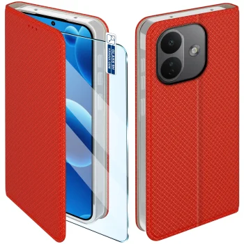 Etui do Xiaomi Redmi Note 17 Pro 5G czerwone zamykane ze szkłem