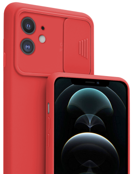 Etui Silikonowe do Iphone 12 z ochrona aparatu czerwone + szkło