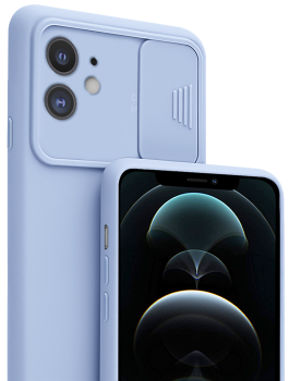Etui Silikonowe do Iphone 12 z ochroną aparatu niebieskie + szkło