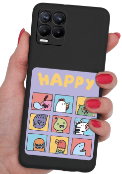 Etui malowane do Realme 8 / 8 Pro wzór happy + szkło 