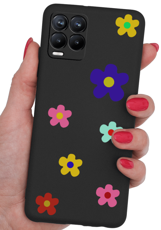 etui malowane do realme 8 / 8 pro kwiatki + szkło
