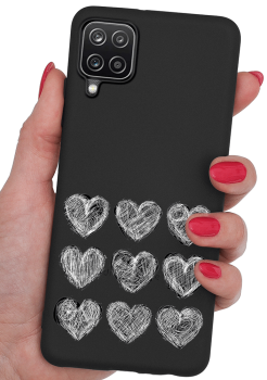 Etui malowane do Samsung Galaxy A12 / M12 wzór serca + szkło