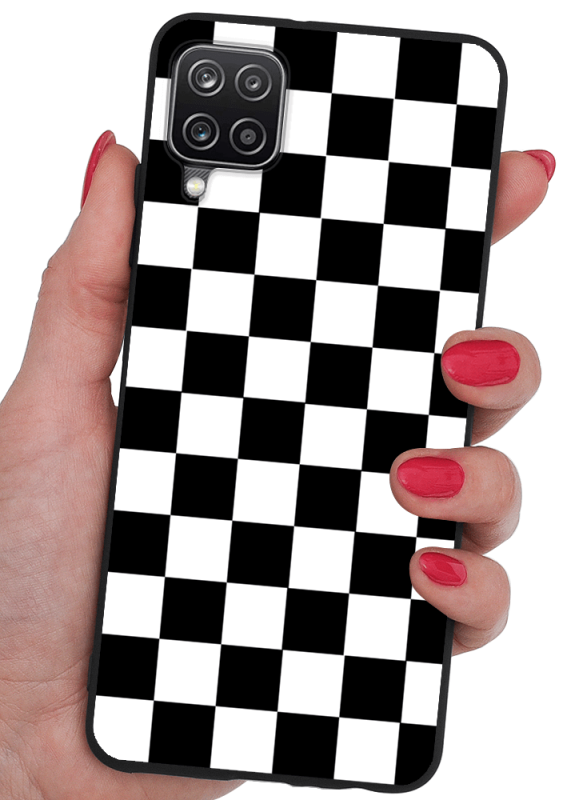etui malowane do samsung galaxy a12 m12 wzór szachownica + szkło