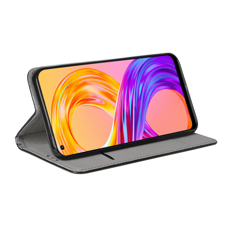 pokrowiec zamykane do realme 8 / 8 pro czarny + szkło