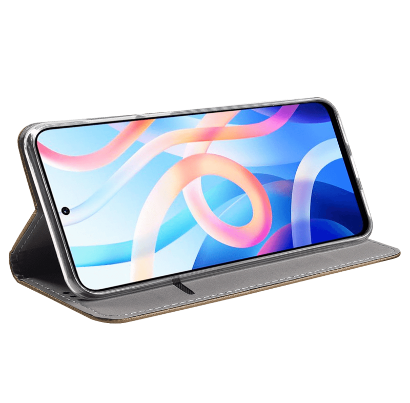 pokrowiec zamykany do poco m4 5g złote + szkło