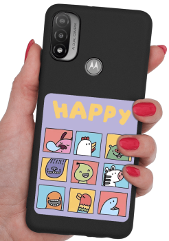 Etui malowane do Motorola Moto E20 wzór happy + szkło 