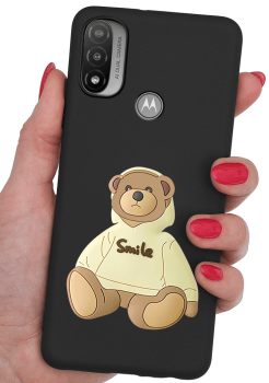Etui malowane do Motorola Moto E20 wzór miś + szkło 