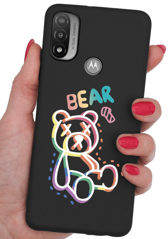 etui malowane do motorola moto e20 wzór miś + szkło