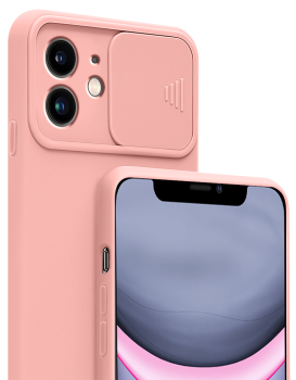 Etui silikonowe do Iphone 11 z ochroną aparatu różowe + szkło 