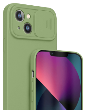 Etui silikonowe do Iphone 13 z ochroną aparatu jasny zielony + szkło 