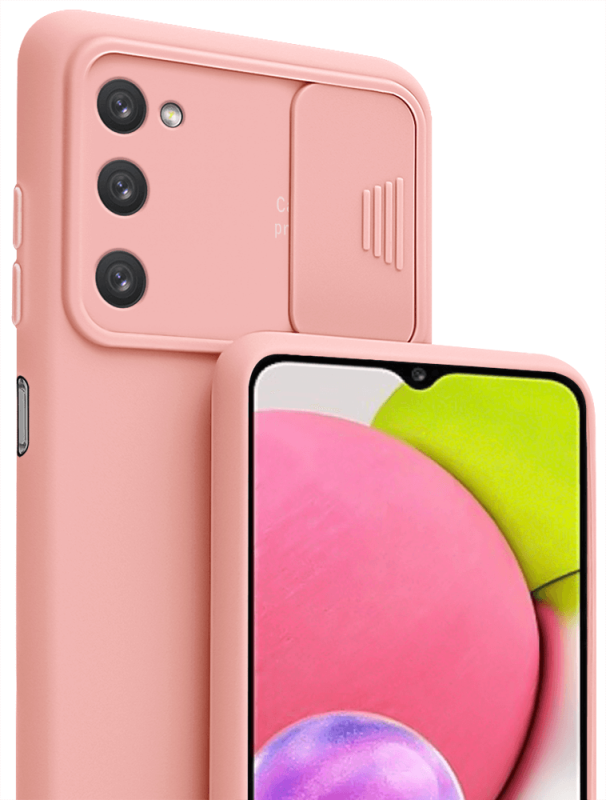 etui silikonowe do samsung galaxy a03s z ochroną aparatu różowe + szkło