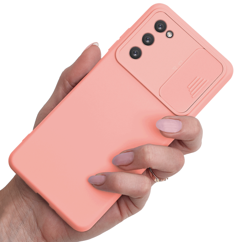 etui z ochroną aparatu do samsung galaxy a03s różowe + szkło