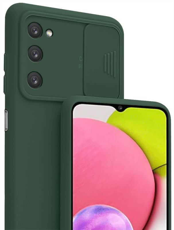 etui silikonowe do samsung galaxy a03s z ochroną aparatu zielone + szkło