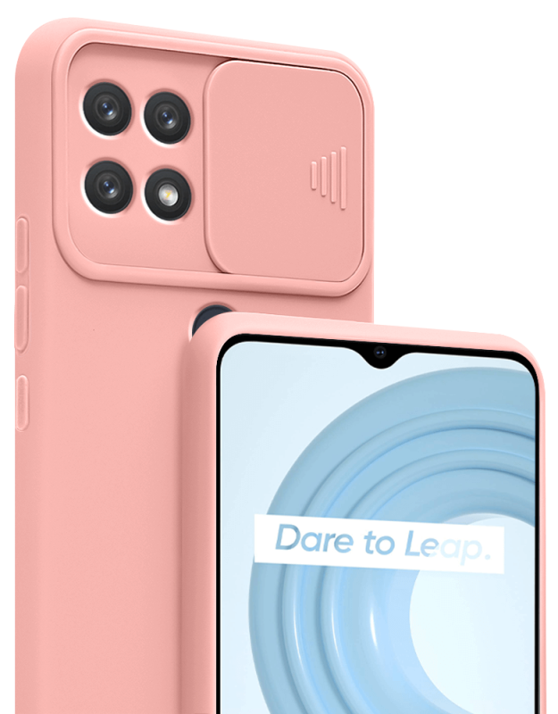 etui silikonowe do realme c21 z ochroną aparatu różowe + szkło