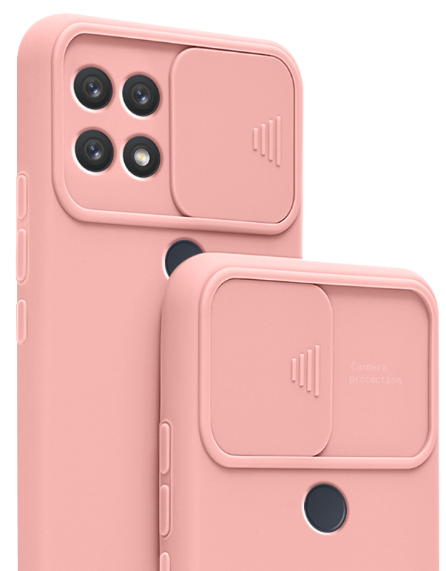nakładka na plecki do realme c21 z osłoną na aparat różowa + szkło