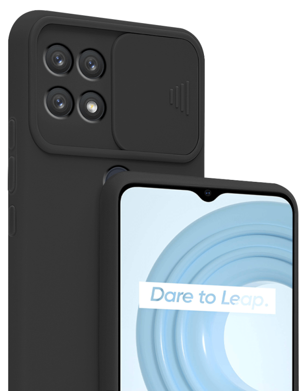 etui silikonowe do realme c21 z ochroną aparatu czarne + szkło