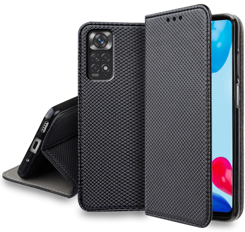 etui zamykane do xiaomi redmi note 11 11s czarne + szkło