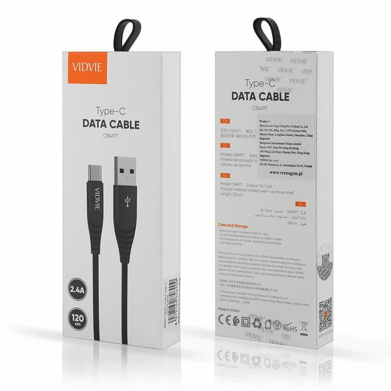 kabel typ-c 120cm czarny szybkie ładowanie vidvie