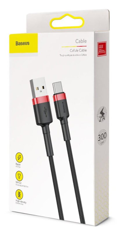 Kabel Baseus USB typC 3m czarno-czerwony