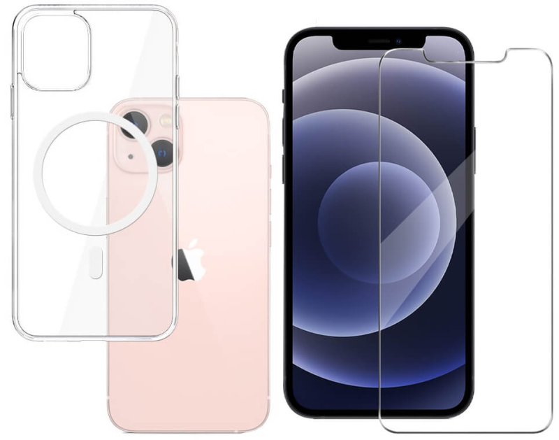 plecki wzmocnione 3MK MagCase do Iphone 13 bezbarwne + szkło
