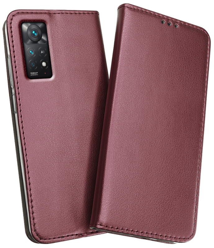 Etui pokrowiec magnetyczne zamykane do Xiaomi Redmi Note 11 Pro burgundowe + szkło