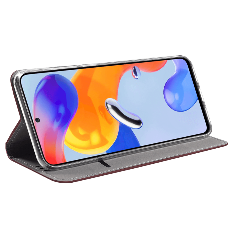 Etui kabura magnetyczne zamykane do Xiaomi Redmi Note 11 Pro burgundowe + szkło
