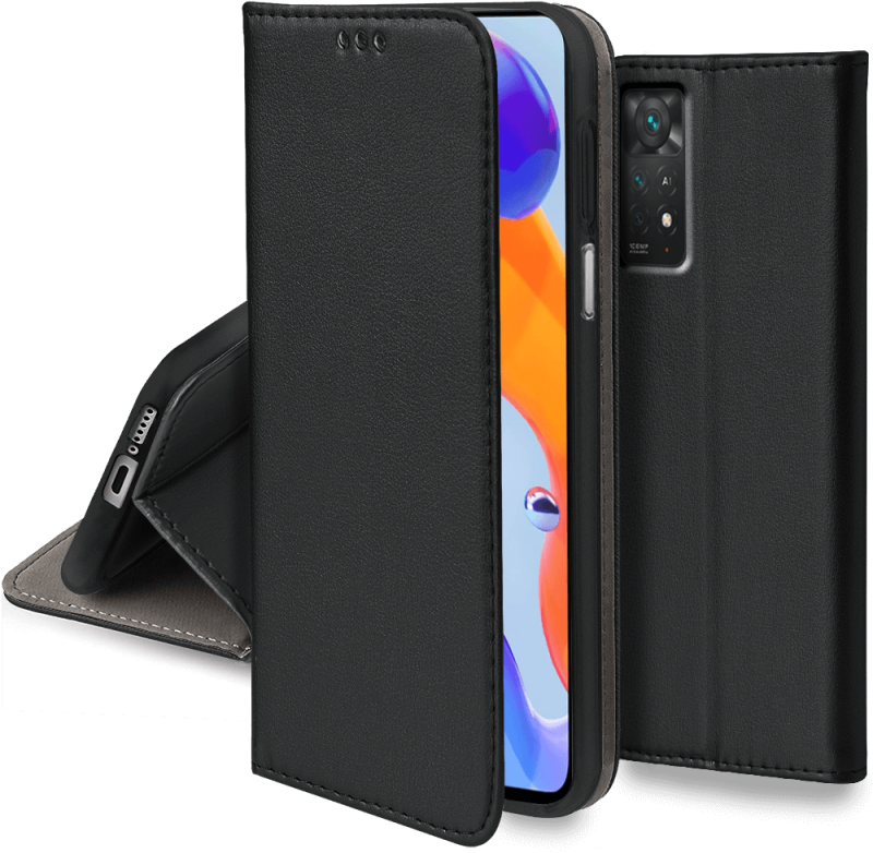 Etui magnetyczne zamykane do Xiaomi Redmi Note 11 Pro czarne + szkło