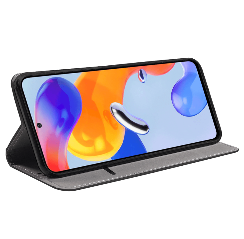 Etui kabura magnetyczne zamykane do Xiaomi Redmi Note 11 Pro czarne + szkło