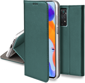 Etui magnetyczne zamykane do Xiaomi Redmi Note 11 Pro zielone + szkło  