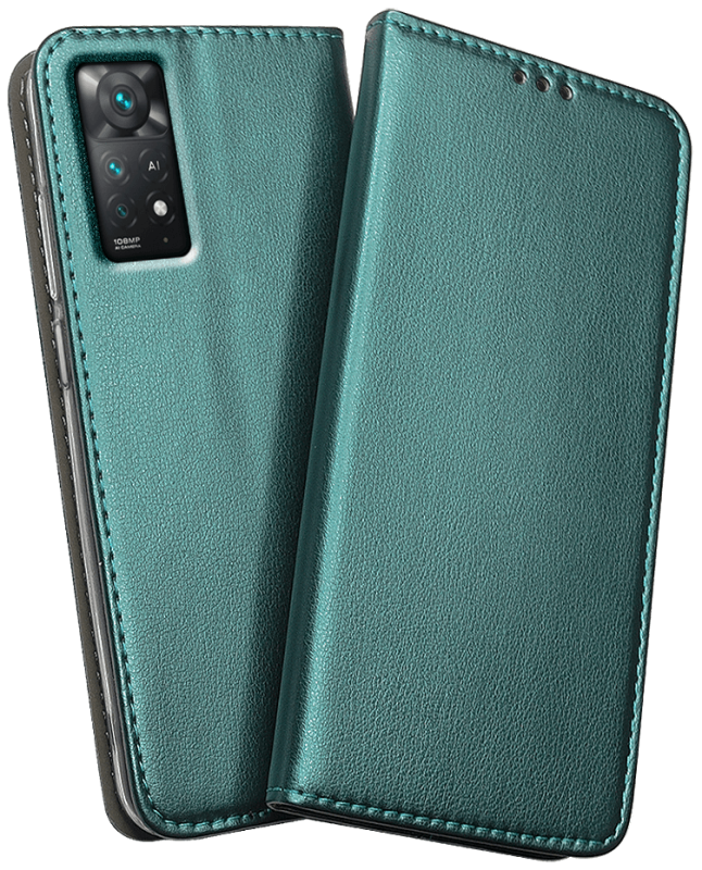 Etui pokrowiec magnetyczne zamykane do Xiaomi Redmi Note 11 Pro zielone + szkło