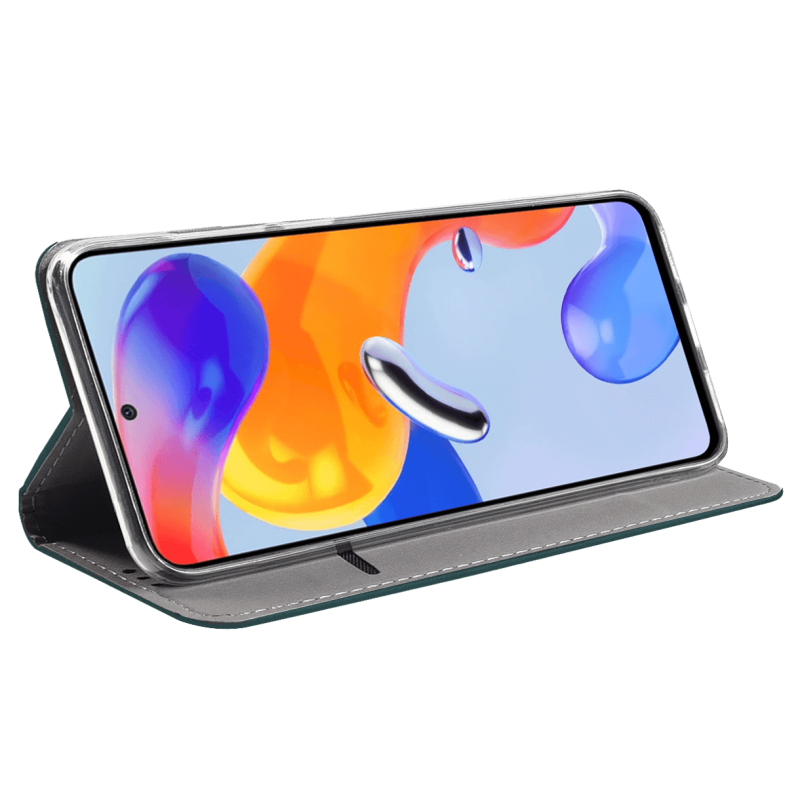 Etui kabura magnetyczne zamykane do Xiaomi Redmi Note 11 Pro zielone + szkło